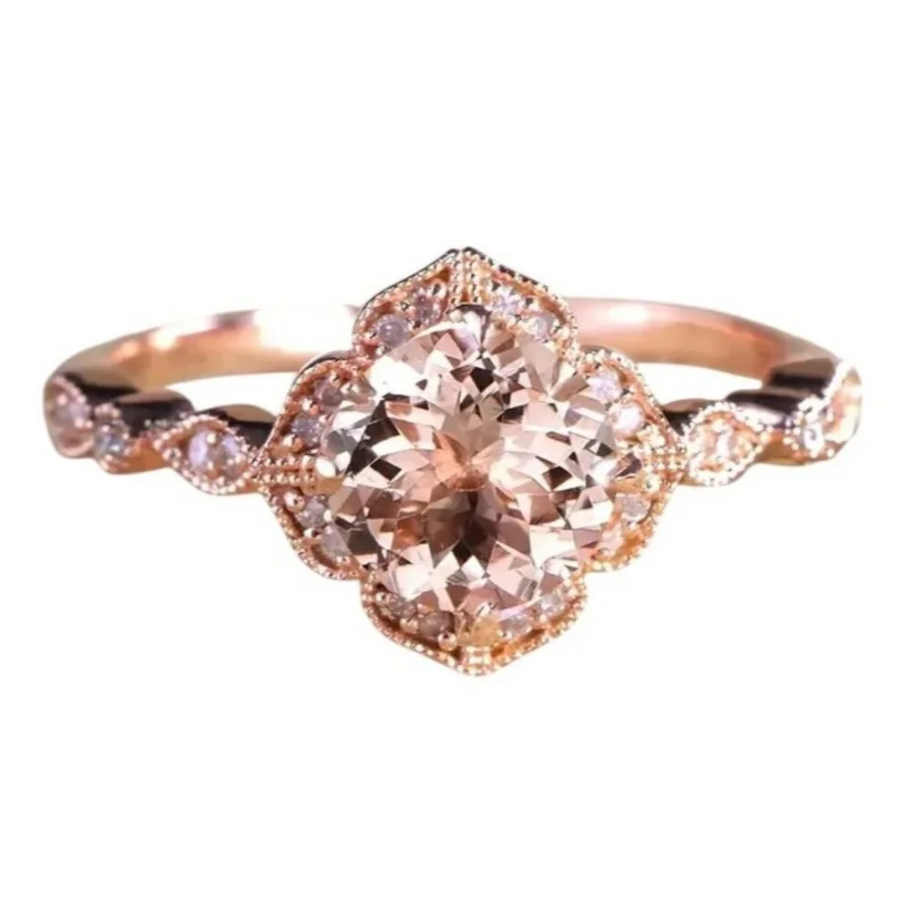 2 ct Round Cut Morganite & moissanite diamond Bridal Engagement Wedding Ring Set